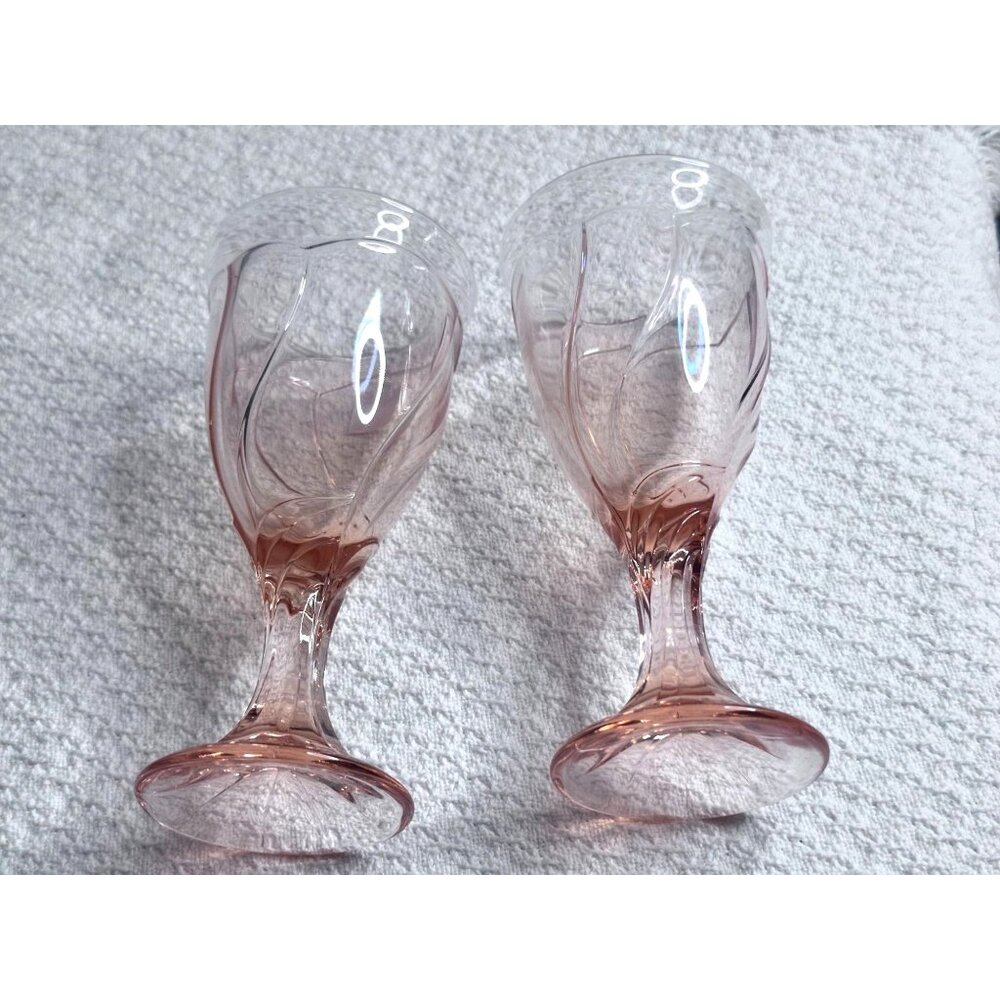 Two Sweet Swirl Pink Water Goblets Ice Water Footed Glasses Noritake Replacement - Picture 4 of 10